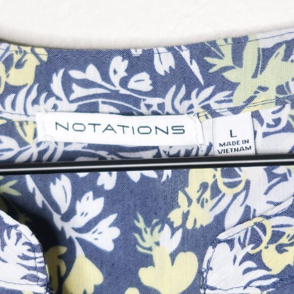 Notations Womens Blouse Large Blue Yellow Floral Flowy Office Casual‎ Spring - Picture 3 of 7